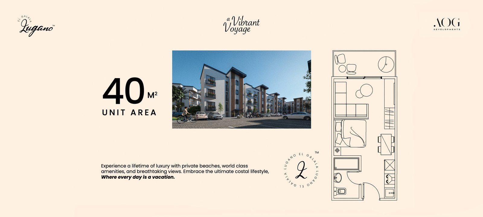 مخطط وحدة مساحة 40 متر مربع