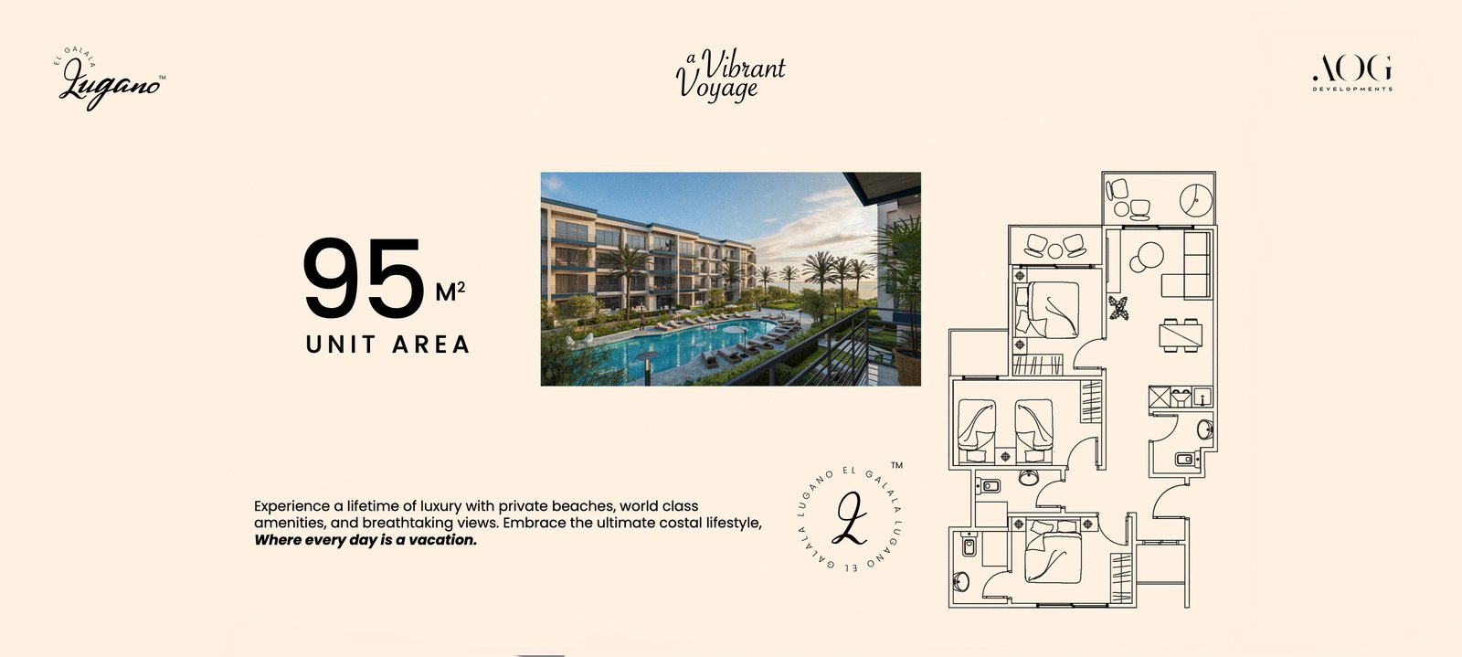 مخطط وحدة مساحة 95 متر مربع